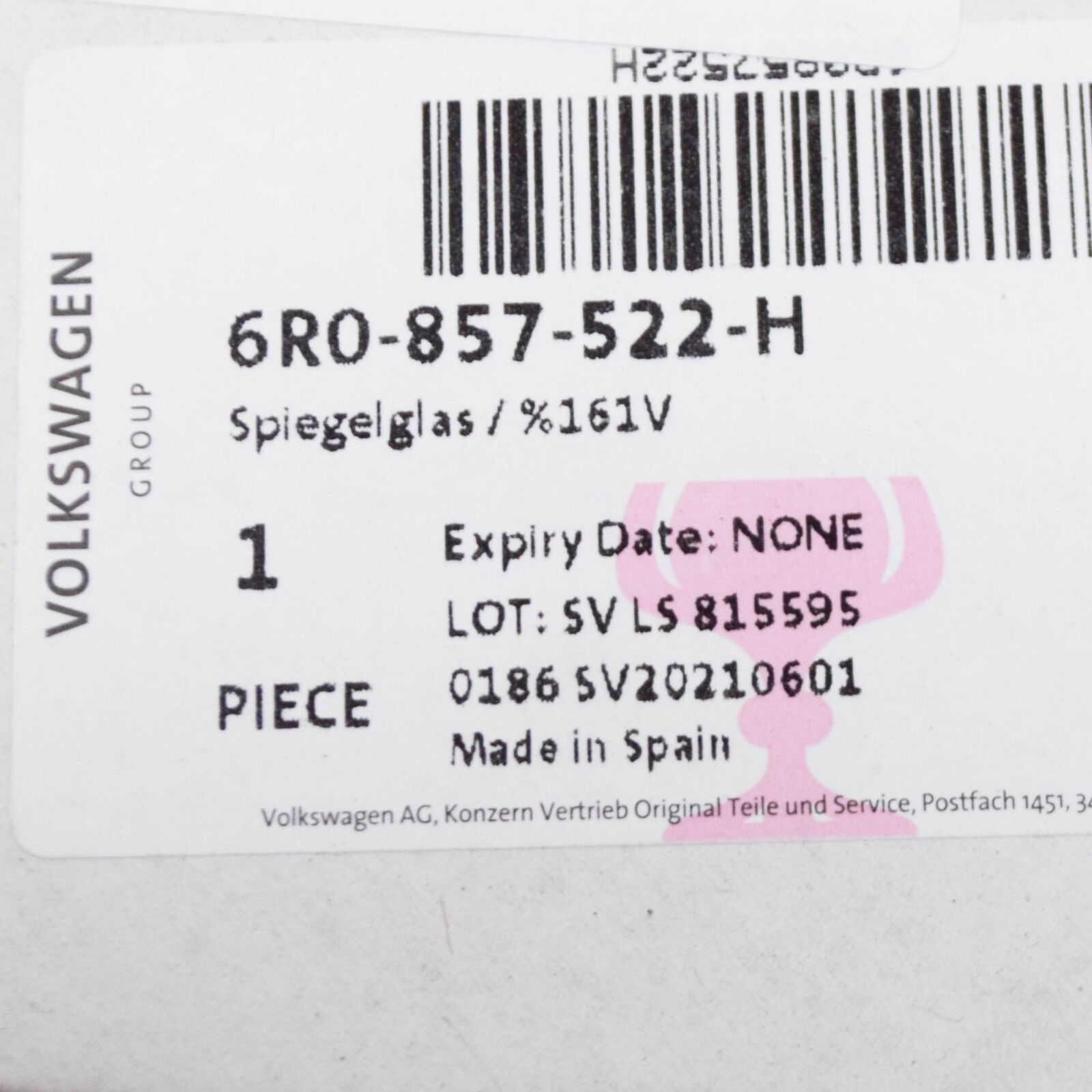 NEW VOLKSWAGEN POLO 6R RIGHT WING MIRROR GLASS 6R0857522H ORIGINAL