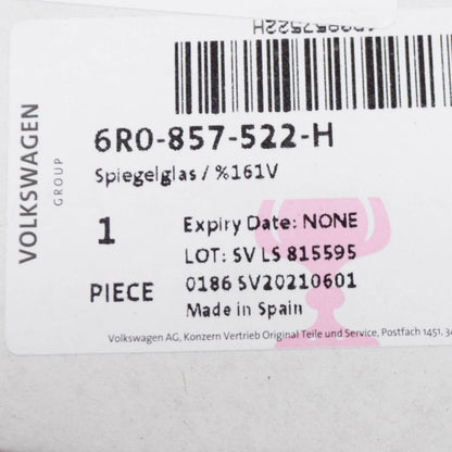 NEW VOLKSWAGEN POLO 6R RIGHT WING MIRROR GLASS 6R0857522H ORIGINAL