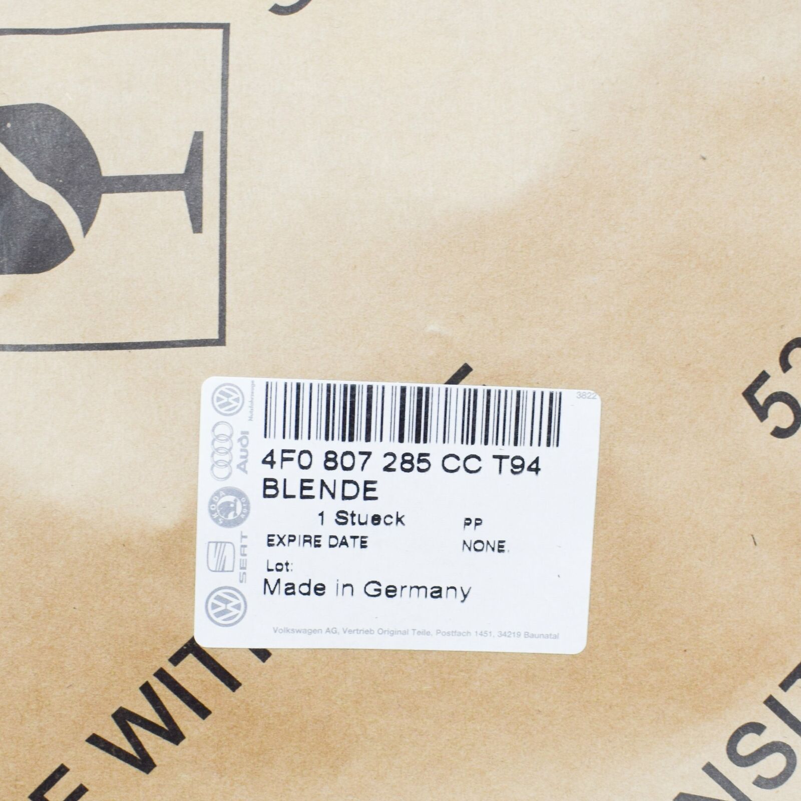 NEW AUDI A6 C6 FRONT LICENCE PLATE TRIM 4F0807285CCT94 ORIGINAL