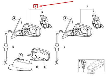 NEW BMW 3 E46 FRONT RIGHT DOOR MIRROR 51167890470 7890470 ORIGINAL