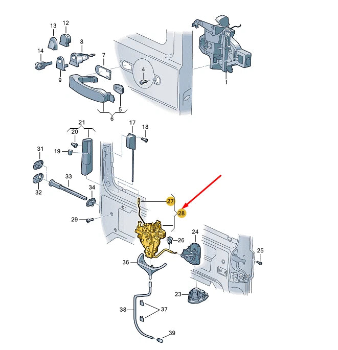 NEW VW TRANSPORTER T5 SLIDING DOOR RIGHT REMOTE CONTROL LOCK 7H0843654BR