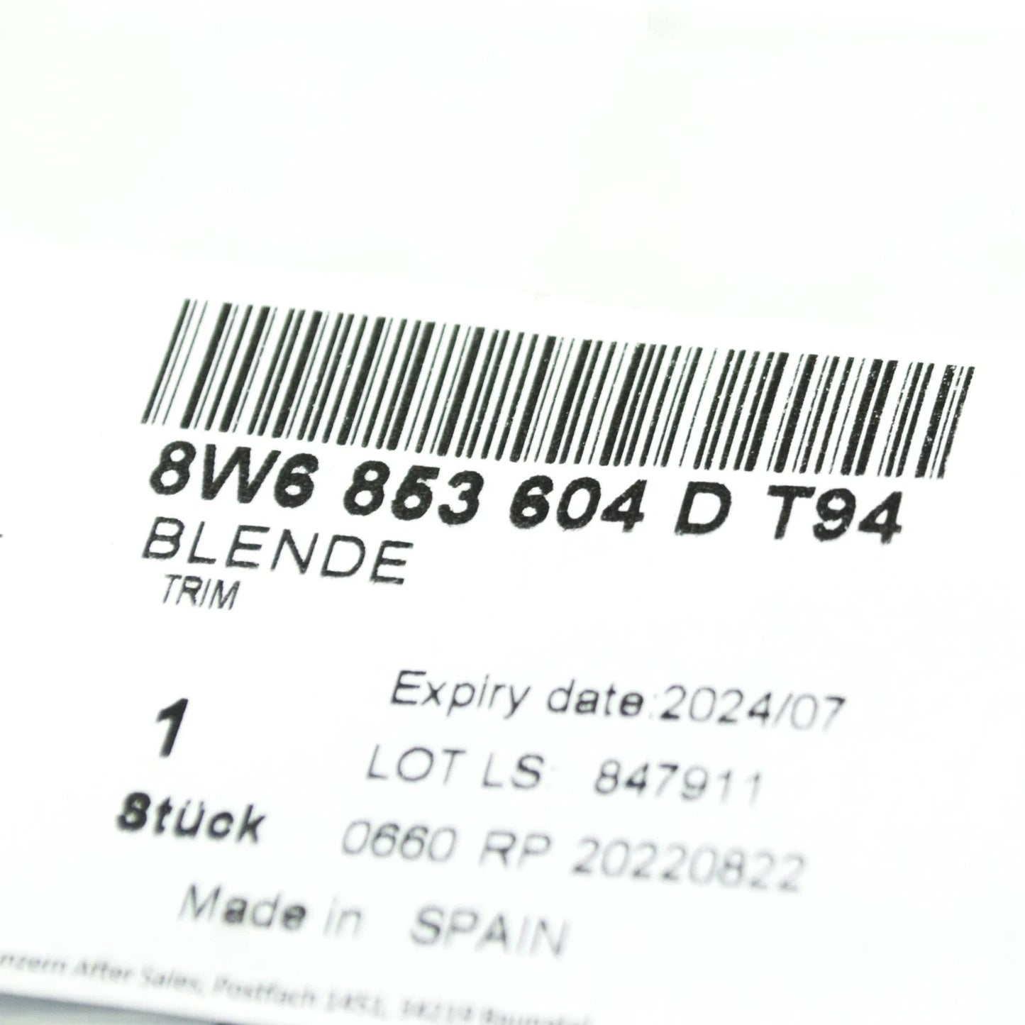 NEW AUDI A5 SPORTBACK F5 FRONT RIGHT FENDER TRIM 8W6853604DT94 ORIGINAL