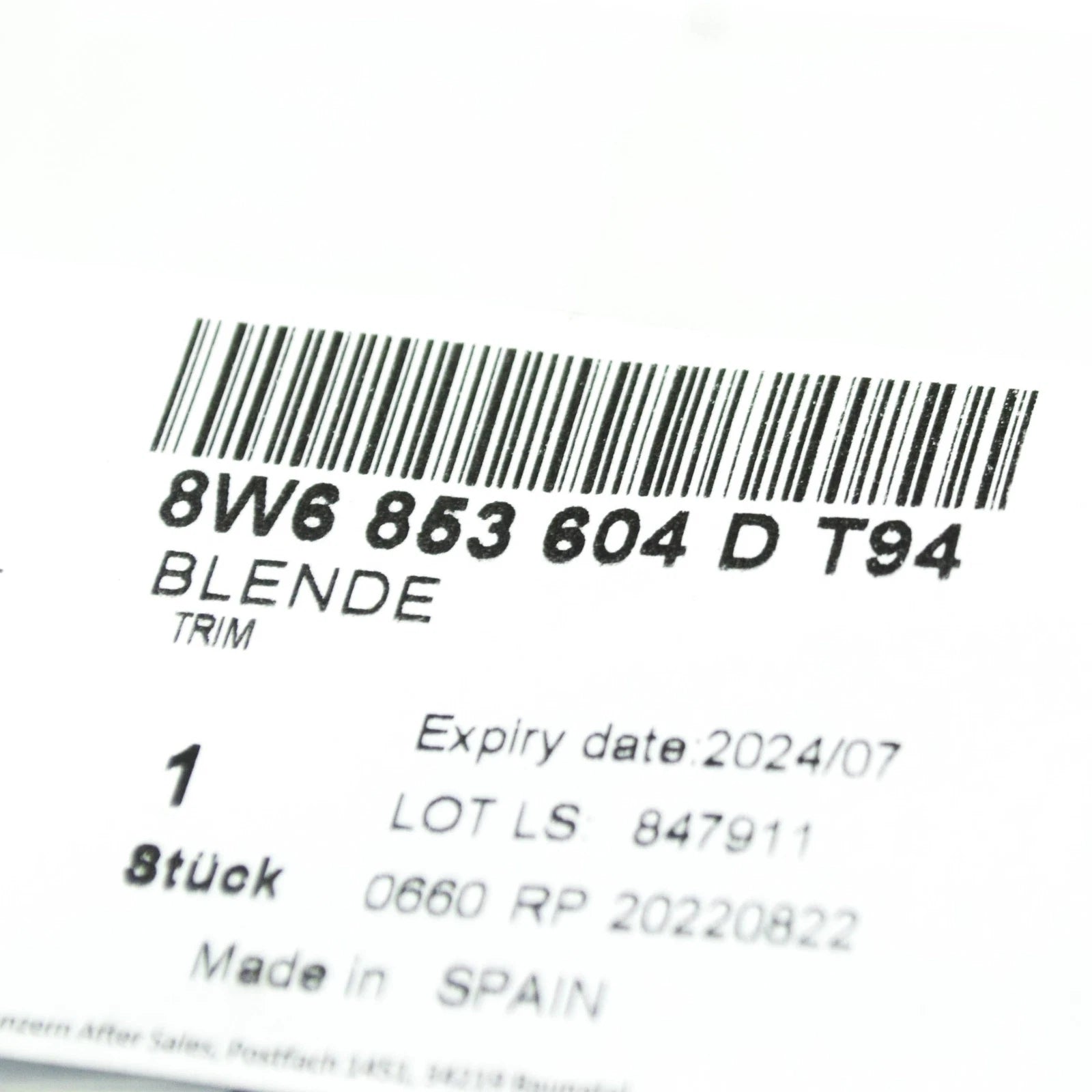 NEW AUDI A5 SPORTBACK F5 FRONT RIGHT FENDER TRIM 8W6853604DT94 ORIGINAL