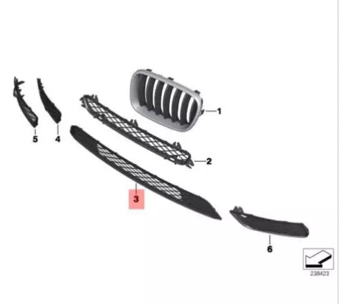 NEW BMW X3 F25 FRONT BUMPER LOWER CENTER OPEN GRILLE 51117210462 ORIGINAL