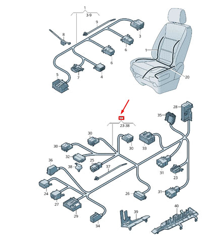 NEW VW TRANSPORTER T6 FRONT LEFT SEAT FRAME WIRING LHD 7E0971391