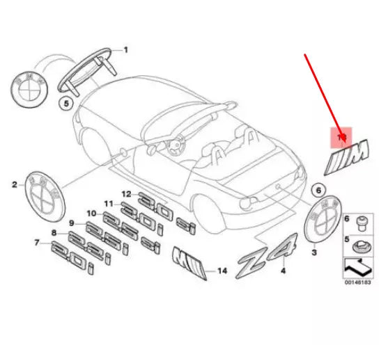 NEW BMW Z4 E85 REAR TRUNK LID M PERFORMANCE BADGE EMBLEM 51148041425 ORIGINAL