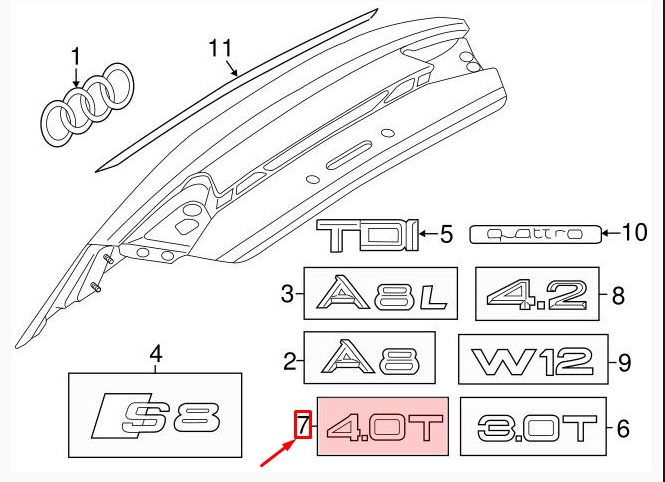 new audi a8 d4 rear emblem badge chrome '4.0 t' 4h0853743g2zz original