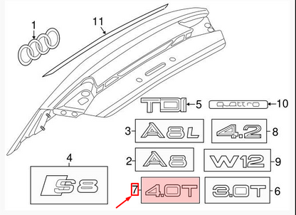 new audi a8 d4 rear emblem badge chrome '4.0 t' 4h0853743g2zz original