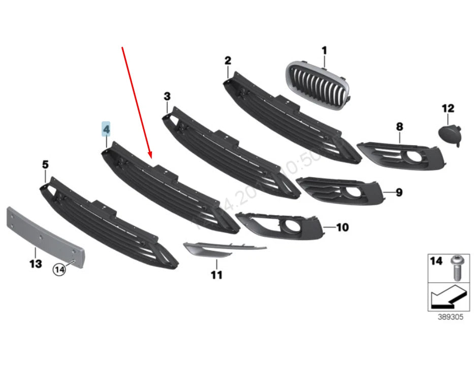NEW BMW 2 F45 FRONT BUMPER CENTER GRILLE SPORT LINE PDC 51117364731 2015
