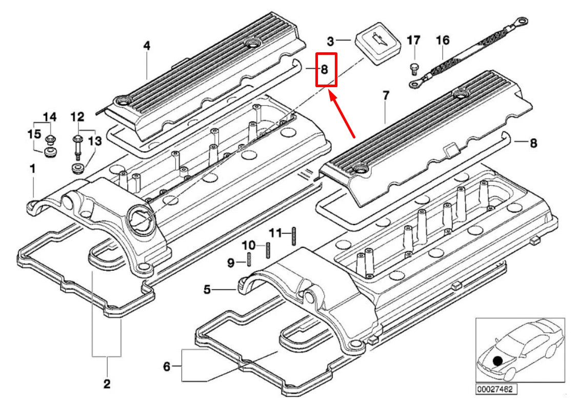 NEW BMW Z8 E52 ENGINE BEAUTY COVER GASKET 11121406744 1406744 ORIGINAL