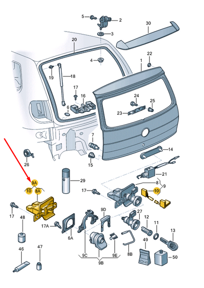 NEW VW FOX 5Z TAILGATE LOCK 5Z6827505AF ORIGINAL