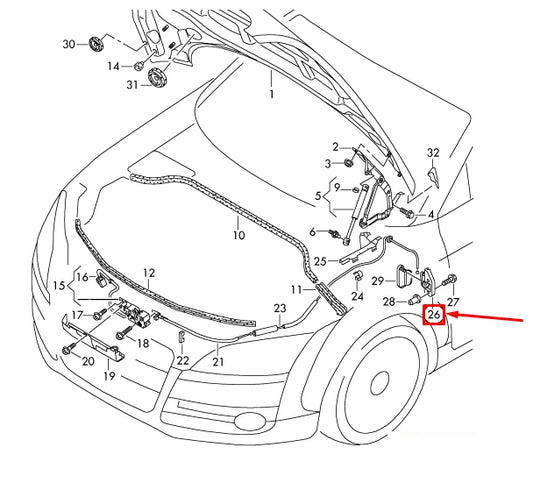 NEW AUDI TT 8J LHD BONNET RELEASE HANDLE BRACKET MOUNT 8J1823633C ORIGINAL