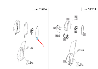 new mb vito w639 front left door mirror convex glass a0008100519 original