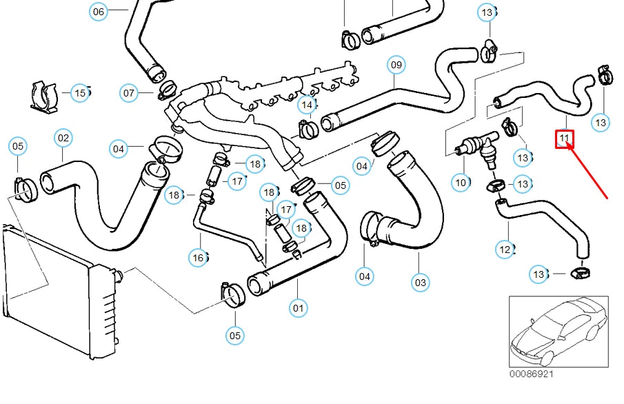 NEW BMW M5 E34 COOLING SYSTEM RETURN HOSE 11531315303 1315303 ORIGINAL