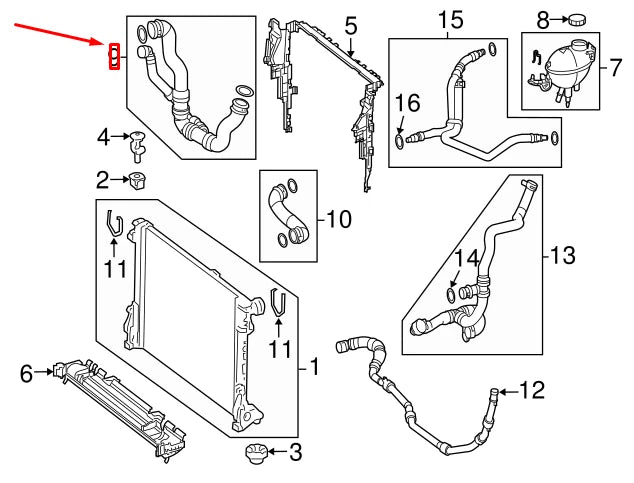 NEW MERCEDES-BENZ E W212 UPPER RIGHT RADIATOR HOSE A2185010482 ORIGINAL