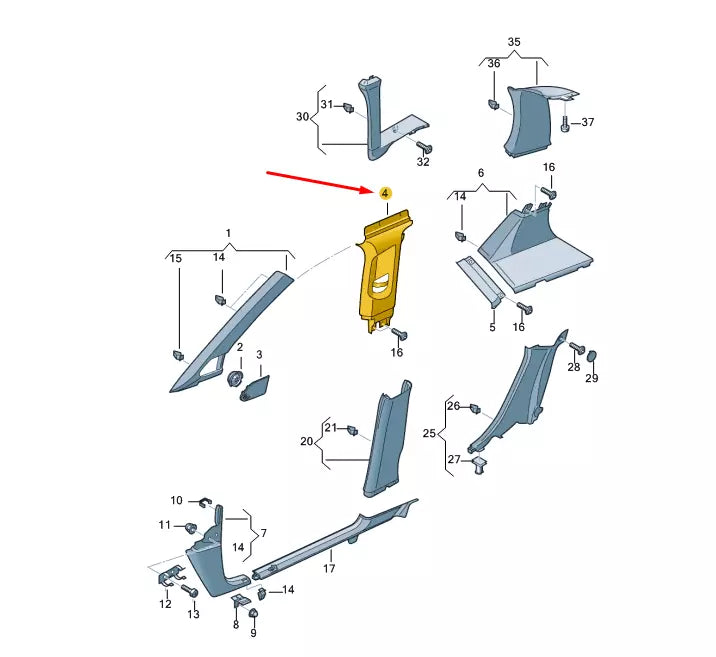 NEW AUDI A3 8P RIGHT SIDE B PILLAR UPPER TRIM 8P3867244G4N6