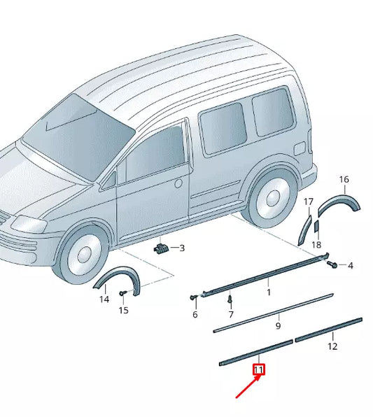 NEW VOLKSWAGEN CADDY 2K MK3 FRONT LEFT DOOR LOWER MOLDING 2K58549399B9