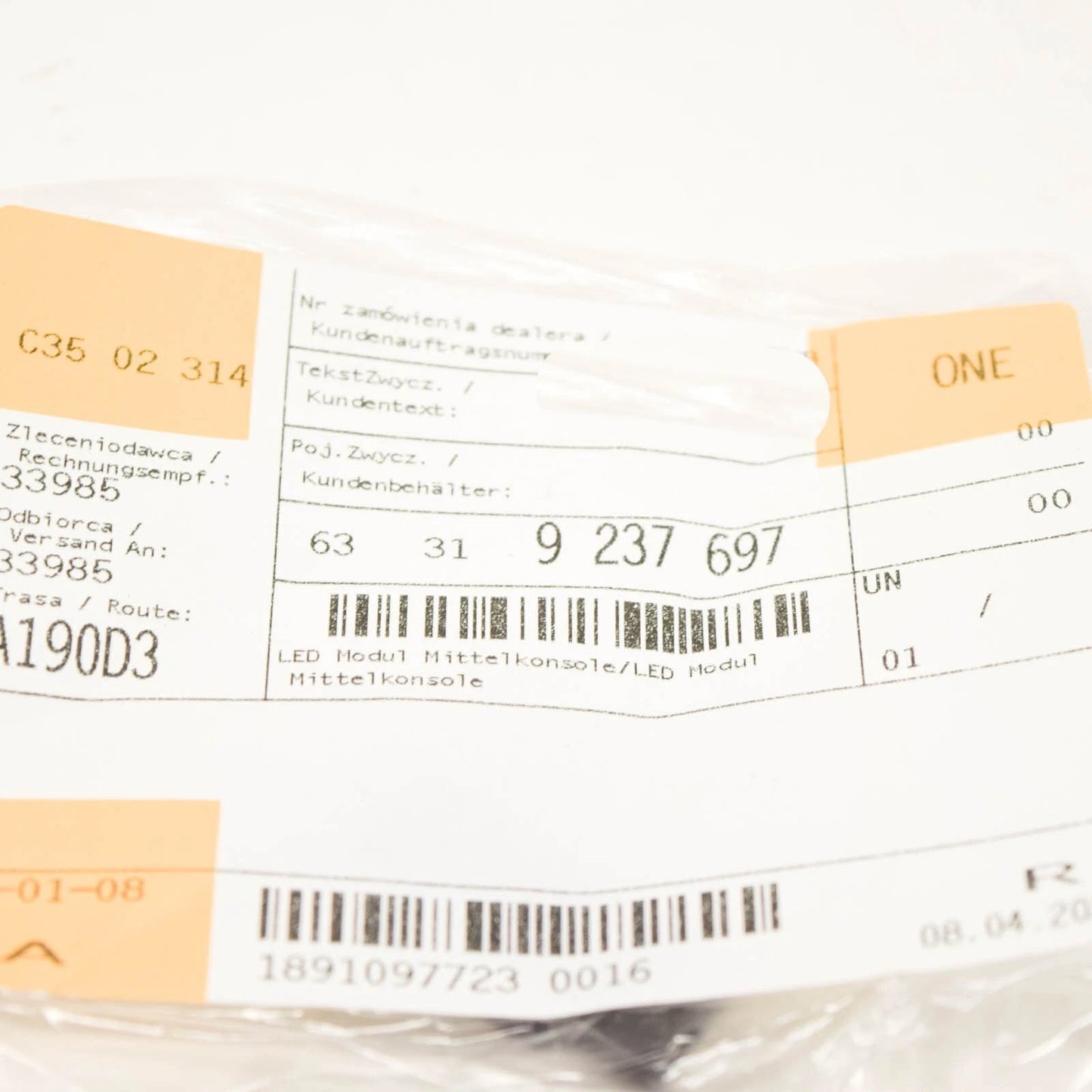 NEW BMW 1 F20 LED MODULE FOR CENTER CONSOLE 63319237697 9237697 ORIGINAL