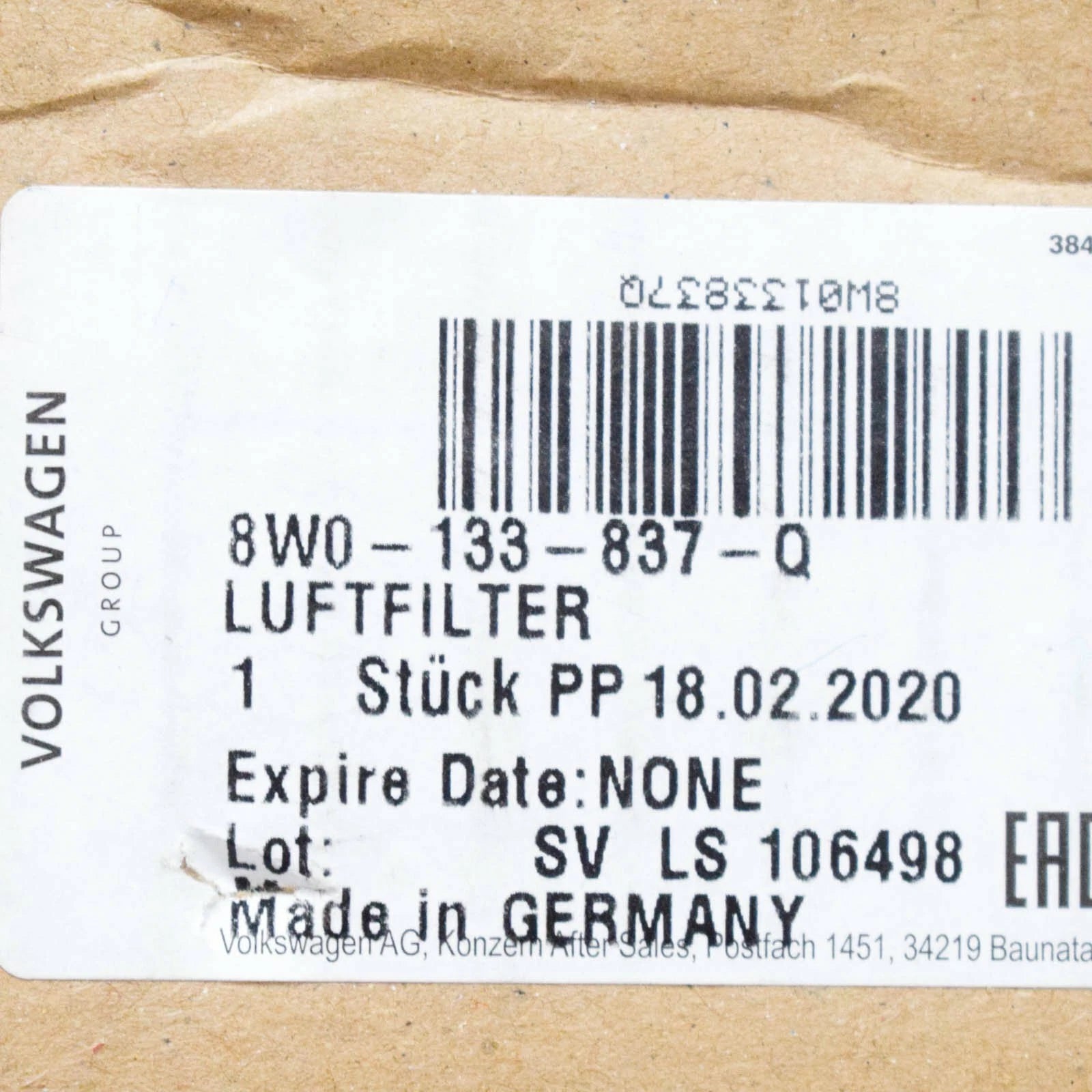 NEW AUDI A4 B9 AIR FILTER BOX ASSEMBLY 8W0133837Q ORIGINAL