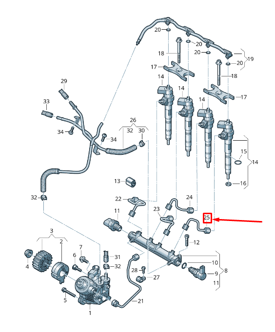 new vw arteon 3h fuel rail pressure pipe 05l130304 original