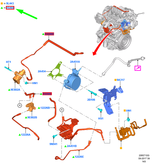 new ford mondeo mk5 vacuum pump hose and bracket e1gq-9s468-ah 2018238 original