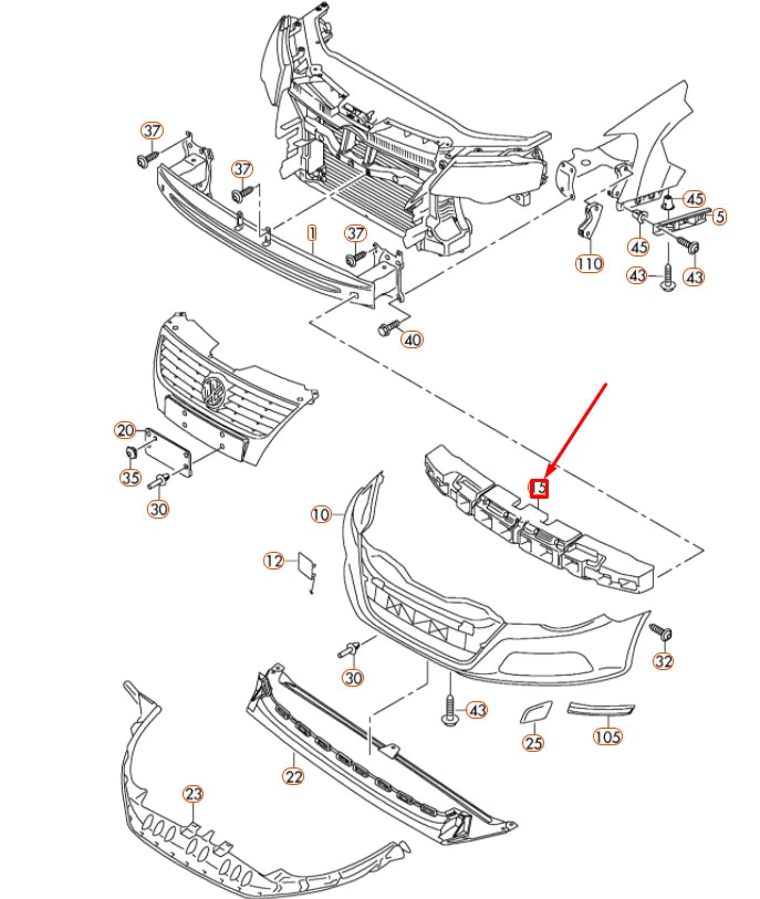 NEW VOLKSWAGEN PASSAT CC FRONT BUMPER FOAM FILLER PIECE 3C8807248E ORIGINAL
