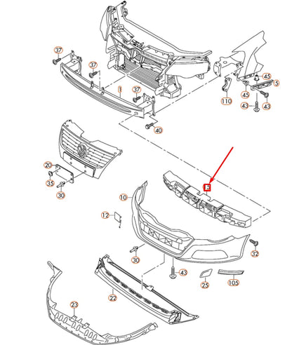 NEW VOLKSWAGEN PASSAT CC FRONT BUMPER FOAM FILLER PIECE 3C8807248E ORIGINAL