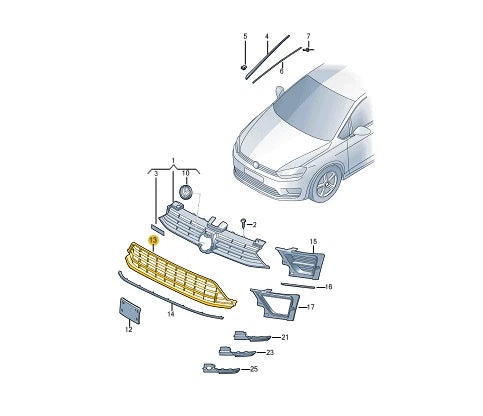 NEW VW GOLF SPORTSVAN AM1 FRONT BUMPER CENTER GRILLE 510853677G9B9 ORIGINAL