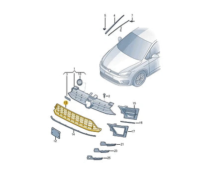NEW VW GOLF SPORTSVAN AM1 FRONT BUMPER CENTER GRILLE 510853677G9B9 ORIGINAL