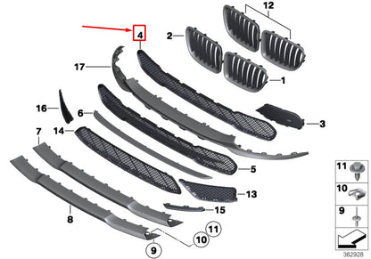 NEW BMW 1 E81 FRONT LOWER CENTRE BUMPER GRILLE 2990368 51112990368 ORIGINAL