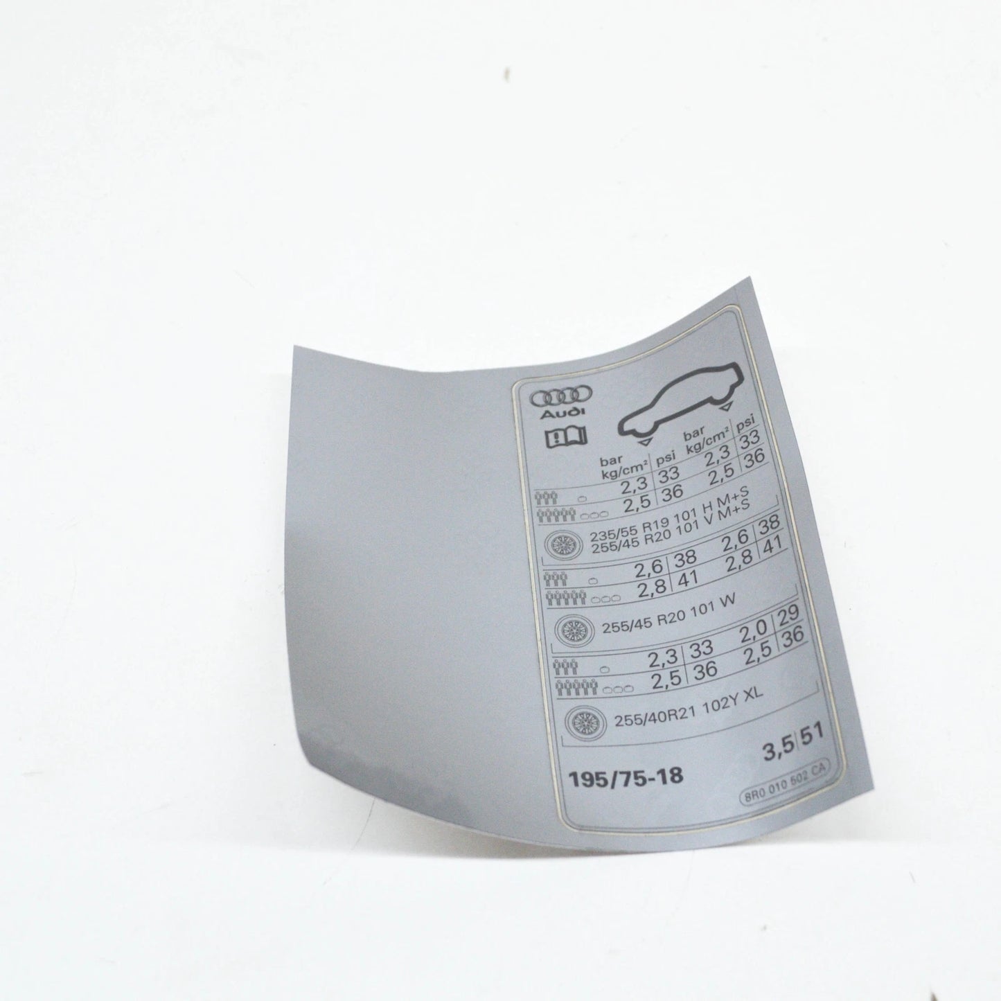 NEW AUDI Q5 8R TYRE PRESSURE DATA PLATE 8R0010502CA ORIGINAL