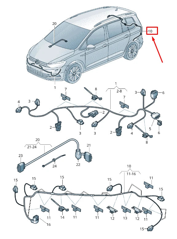 NEW VW TOURAN 5T REAR PARKING AID WIRING 5TA971104A