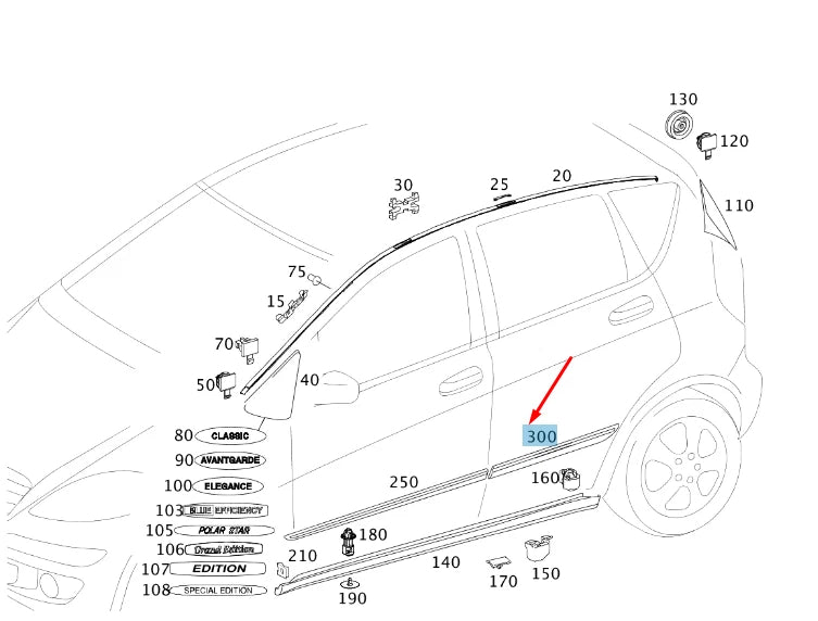 NEW MERCEDES-BENZ A W169 REAR RIGHT DOOR TRIM STRIP A1697370222 ORIGINAL