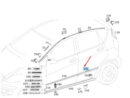 NEW MERCEDES-BENZ A W169 REAR RIGHT DOOR TRIM STRIP A1697370222 ORIGINAL