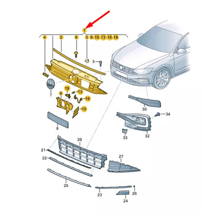 NEW VOLKSWAGEN PASSAT B8 RADIATOR GRILLE 3G0853651CHBKZ ORIGINAL