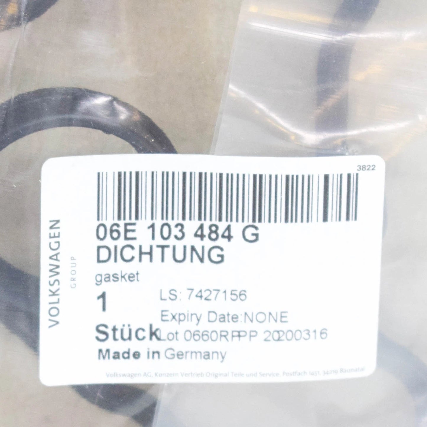 NEW AUDI A8 4E D3 CYLINDERS 1-3 VALVE COVER GASKET 06E103484G ORIGINAL