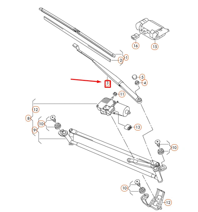 NEW VW TIGUAN 5N MK1 FRONT RIGHT AERO WIPER ARM LHD 5N1955410 ORIGINAL