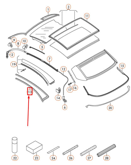 NEW VOLKSWAGEN EOS LEFT ROOF BRACE SEAL 1Q0871357G ORIGINAL