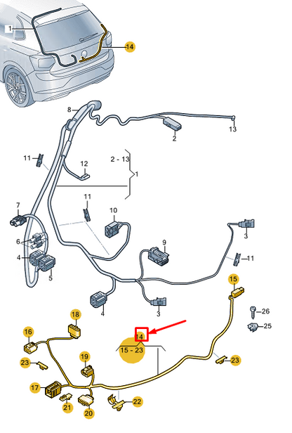 new vw polo aw mk6 rear lid adapter cable loom 2g0971192f original