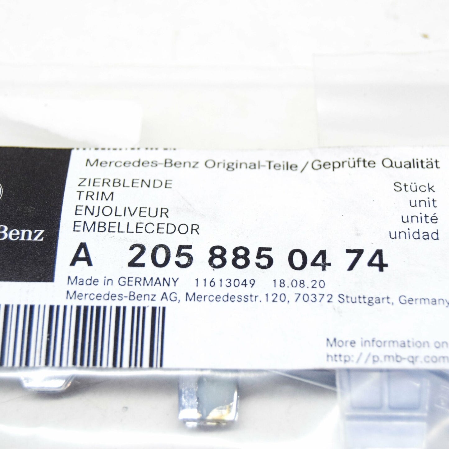 NEW MB C W205 FRONT RIGHT BUMPER GRILLE UPPER TRIM CHROME A2058850474 ORIGINAL