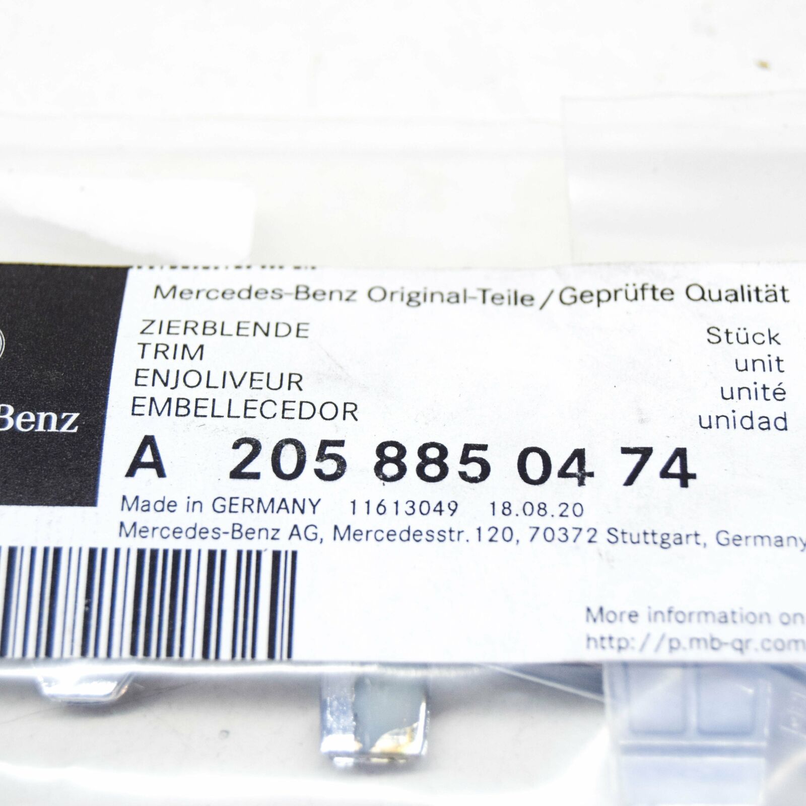 NEW MB C W205 FRONT RIGHT BUMPER GRILLE UPPER TRIM CHROME A2058850474 ORIGINAL