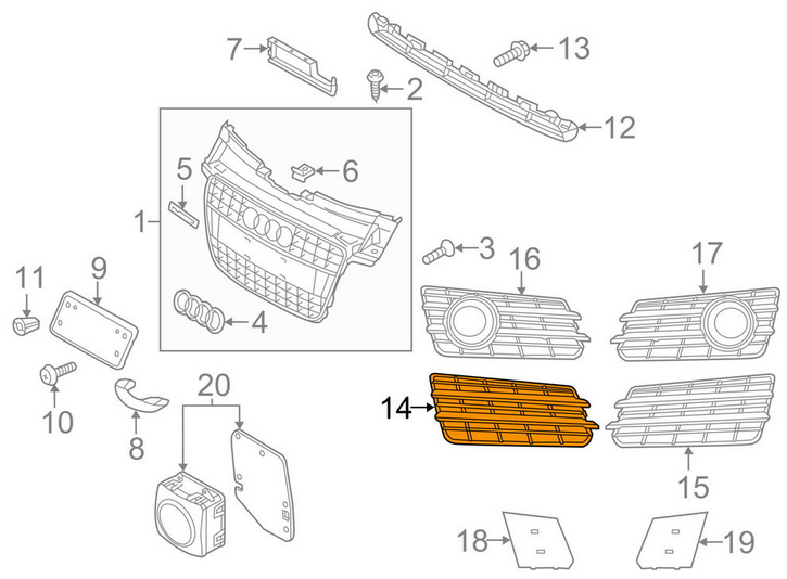 NEW AUDI A7 4G FRONT BUMPER LOWER RIGHT GRILLE 4G88076829B9 2013 ORIGINAL