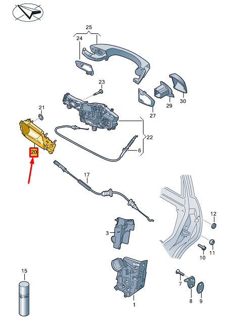 new vw tiguan ad rear right inner opening handle 5na839020hubn original