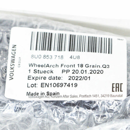 Genuine AUDI Q3 12-16 FRONT WHEEL ARCH BLACK COVER DERECHA 8U08537184U8